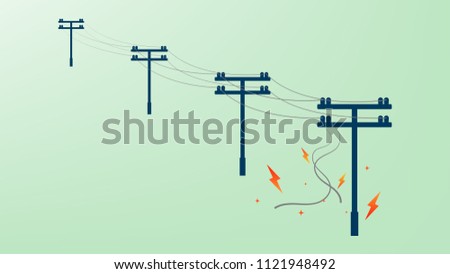 Power cable damaged and short circuit with fire spark on electricity post.