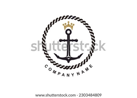 Anchor, Rope and Crown for Marine Navy Ship Boat logo design