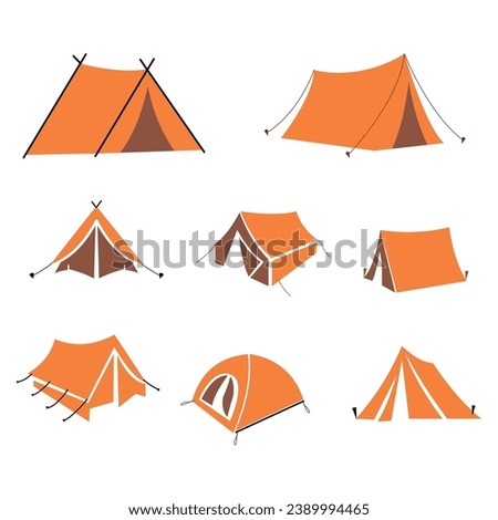 Camping tent silhouette set. Tents icon set. Camping tent and tarp. Tent related icons set on background for graphic and web design