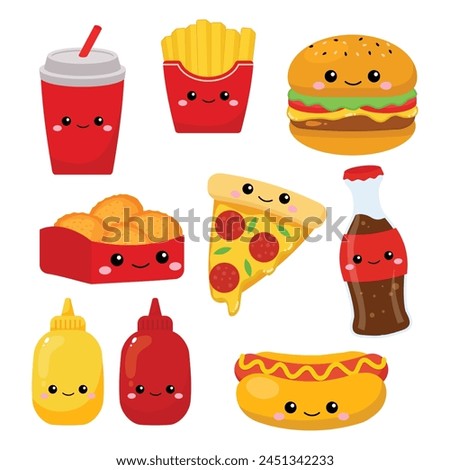 Set of cute fast food and drink concept