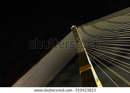 suspension bridge in Bangkok at night (Rama VIII Bridge)
