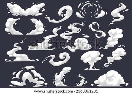 Hand-drawn set of vector smokes of various shapes in a cartoon style.