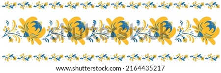 Ukraine ornament style of Petrykivka painting. Traditional paint folk flowers wreath for card, header, invitation, poster, social media, post publication. Ukrainian national embroidery.