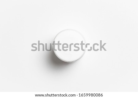Plastic White Pill or vitamin dietary supplement Bottle, Medical drug plastic bottle isolated on white background with clipping path.High resolution photo.Top view Foto d'archivio © 