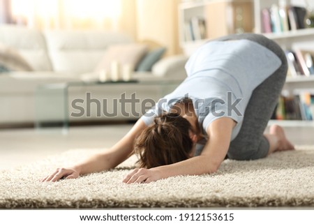 Similar – Image, Stock Photo Yoga girls doing Anahatasana pose. Cenital Plane