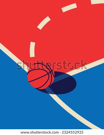 Graphic basketball and court. Flat graphic illustration. Graphic hand drawn style vector illustration.