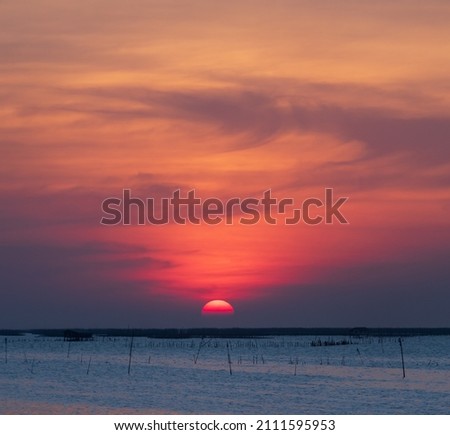  landscape viewpoint for design postcard and calendar summer sea wind wave cool on holiday calm sea coastal area big sunset sky light orange golden evening hours day At Chonburi Thailand