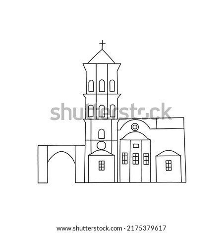 Vector line hand drawn illustration with Church of Saint Lazarus. Larnaka, Cyprus. Stone Orthodox Christian Greek Arhitecture Imagine de stoc © 