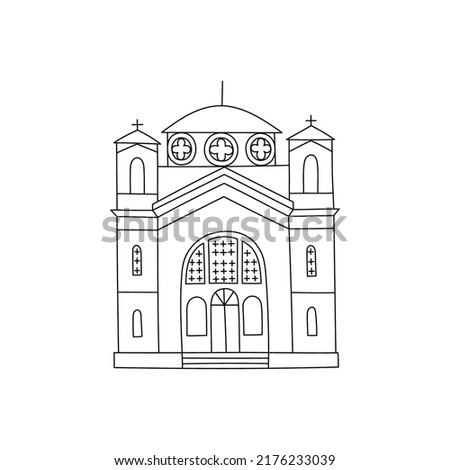 Vector line hand drawn illustration with Saint George Church. St. George of Peyia. Pafos, Cyprus. Stone Orthodox Christian Greek Arhitecture Imagine de stoc © 