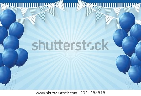 Birthday Party Celebration Blue Color Blank Background with Blue Color Balloons and Flags
