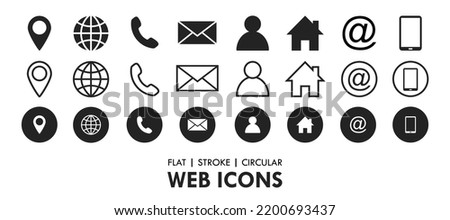 Essential Flat Stroke Circular Web Icon Set Phone Contact Location Button