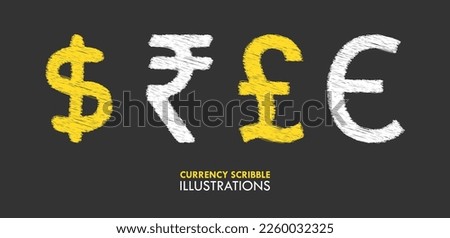 Scribble Chalk Style Rupee Dollar Pound Euro Currency Sign Vector Illustration