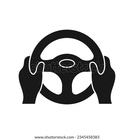 Steering Wheel Driving Hands Black Icon Isolated Vector Illustration