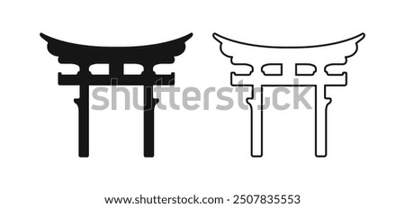 Torii Gate Shinto Japanese Religion Flat Outline Icons