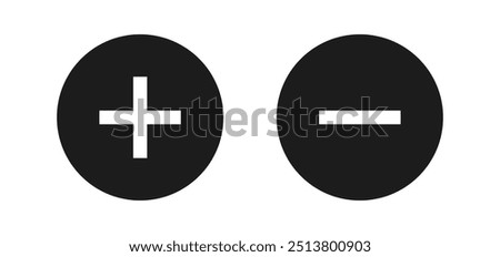 Add and remove round button icons. Plus minus circular web element icon vector illustration