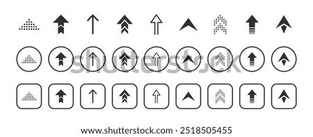 Round square arrow cursor icon set for user interface. Flat solid arrows collection vector