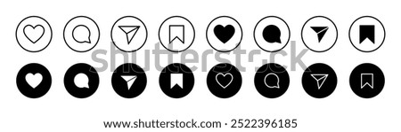 Instagram social media like comment outline and circular style icons collection