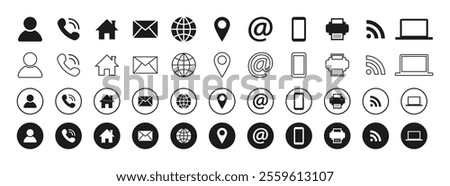 Essential Business Contact Message User Interface Icons Set. Flat Web Outline Circular Style Icon Collection