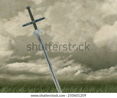 The sword on the gothic dark background/landscape
