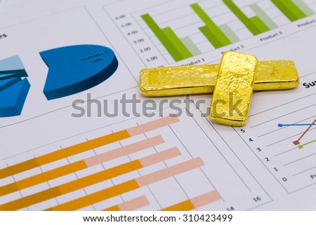 Gold Bullion on business report, Financial accounting, Selective focus.