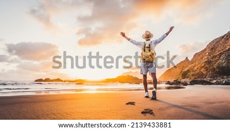 Similar – Image, Stock Photo Travel Concept man hand hold Compass on the road in the outback. Point of view shot