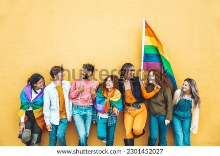 Similar – Image, Stock Photo Transgender man with modern haircut in striped jacket