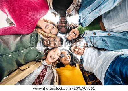 Similar – Image, Stock Photo Cheerful black friends taking selfie in city
