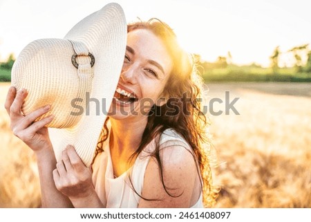 Similar – Image, Stock Photo Free Happy Woman Enjoying Sun on Vacations.