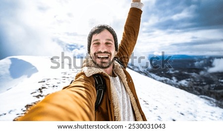 Similar – Image, Stock Photo Smiling man taking selfie photo on kayak