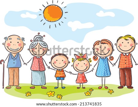 Happy Family With Two Children And Grandparents Stock Vector ...