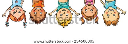 Frame/border with kids hanging upside down