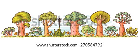 Cartoon trees in a row for a bottom border design, no gradients