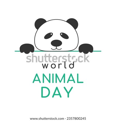 Postcard World Animal Day with funny panda. Logo, icon. Isolated, white background. Vector illustration