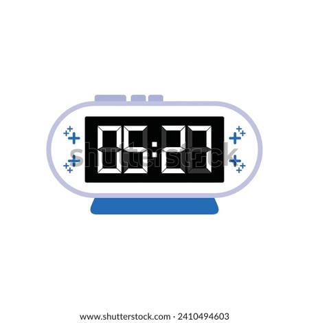 Digital Modern Alarm Clock Close Up Displaying 05:27 O'clock, Simple Flat Icon Vector