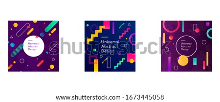 Colored set of abstract background design. Geometric shapes with graphic elements. Rounded and angled design for banners, flyers, presentation slides, and web design. Vector illustration