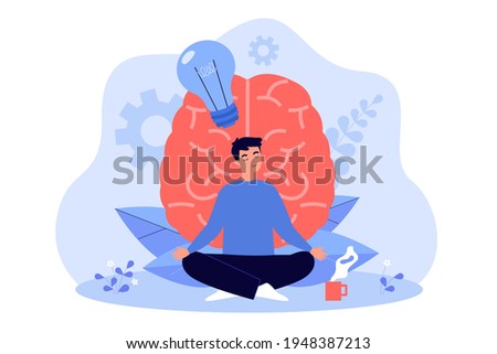 Cartoon young man practicing meditation flat vector illustration. Person character doing yoga exercises for mental and physical health, clear mind, harmony. Health, yoga, meditation concept for design 商業照片 © 