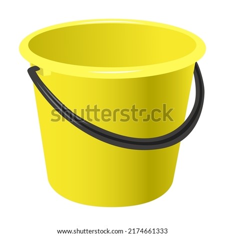 Bucket illustration in cartoon style. Plastic pail for water and sand. Vector set of household tools on isolated white. Can be used for advertisement