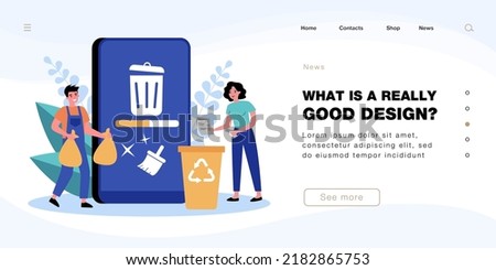 People cleaning mobile phone from trash files. Man and woman deleting documents with cleansing software flat vector illustration. Cache, spam concept for banner, website design or landing web page