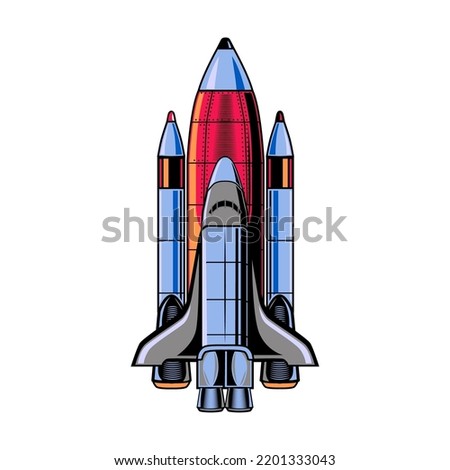 Space flat illustration. Comic elements of astronaut, space shuttle, Saturn and satellite isolated vector illustration. Logo design and universe