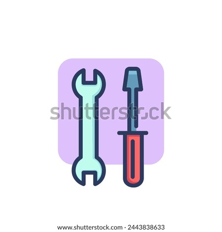 Wrench and screwdriver thin line icon. Setup, appliance, spanner outline sign. Repair and maintenance concept. Vector illustration symbol element for web design and apps