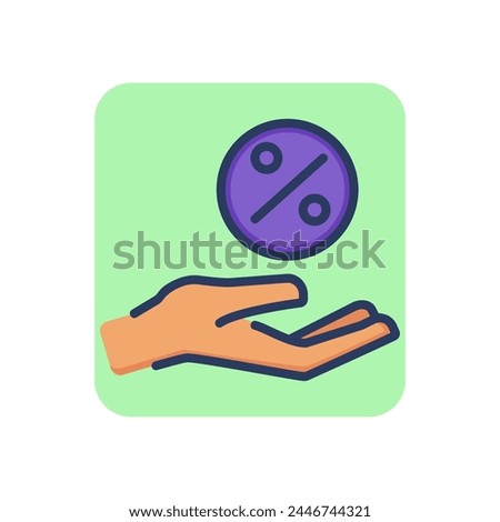 Hand holding percentage thin line icon. Safety, loan, deposit. Bank lending and investment concept. Vector illustration for web design and apps