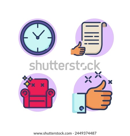 Contract excellent job cleaning service line icons set. Deadline, hours, time cleaning, service contract. Official agreement with cleaning service concept. Vector illustration for web design and apps