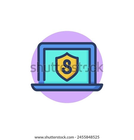 Laptop and shield line icon. System, digital device, money outline sign. Insurance and protection concept. Vector illustration for web design and apps