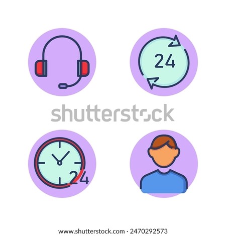 Around clock customer support service line icon set. Day and night, 24 and 7, person, telephone call center. Customer support service complaint and appeal concept. Vector illustration web design apps