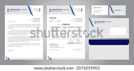 
set of letter head, invoice, business card and envelope with line header