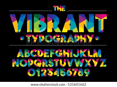 Vector of modern stylized colorful font and alphabet