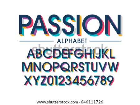 Vector of modern stylized colorful font and alphabet