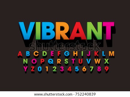 Vector of bold colorful font and alphabet