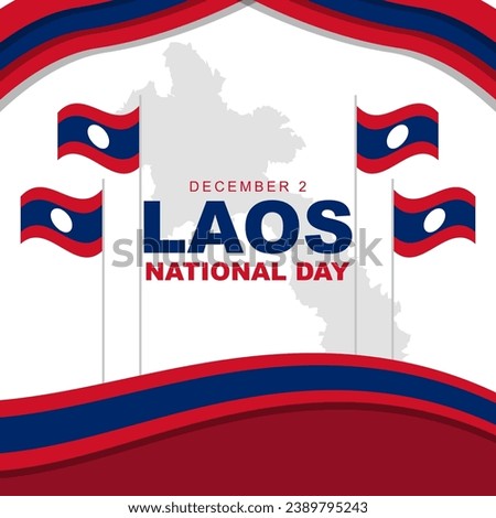 Laos national day is celebrated every year on 2 december, Poster design with laos flag, and ribbon. Vector illustration