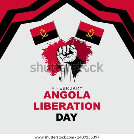 Angola Liberation Day is celebrated on February 4. greeting card poster with flag, clenched fist and grunge texture. Vector illustration